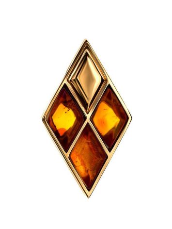 Geometric Gold-Plated Pendant With Cognac Amber The Colombina, image 