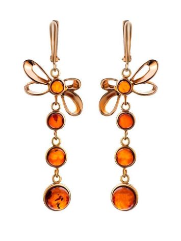 Gold-Plated Dangle Earrings With Cognac Amber The Caprice, image 