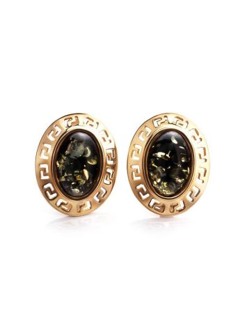 Green Amber Earrings In Gold-Plated Silver The Ellas, image 