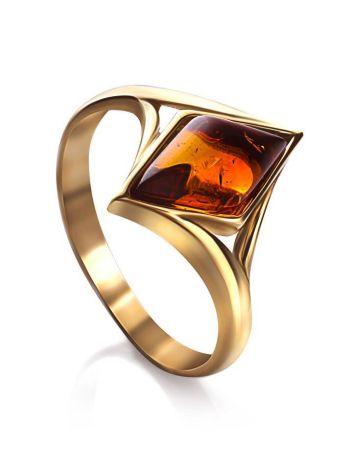 Gold-Plated Ring With Cognac Amber The Colombina, Ring Size: 10 / 20, image 