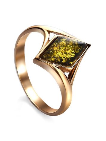 Gold-Plated Ring With Green Amber The Colombina, Ring Size: 8.5 / 18.5, image 