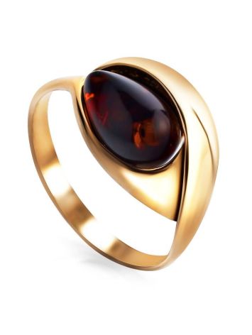 Gold-Plated Ring With Cherry Amber The Peony, Ring Size: 13 / 22, image 