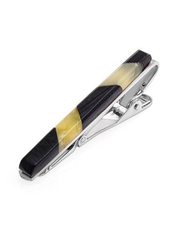 Handcrafted Wooden Tie Clip With Honey Amber The Indonesia, image 