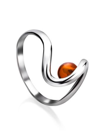 Sterling Silver Ring With Cognac Amber The Leia, Ring Size: 6.5 / 17, image 