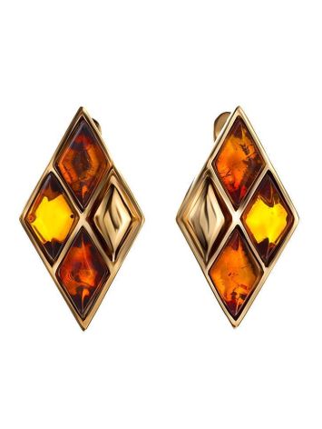 Gold-Plated Earrings With Cognac Amber The Colombina, image 