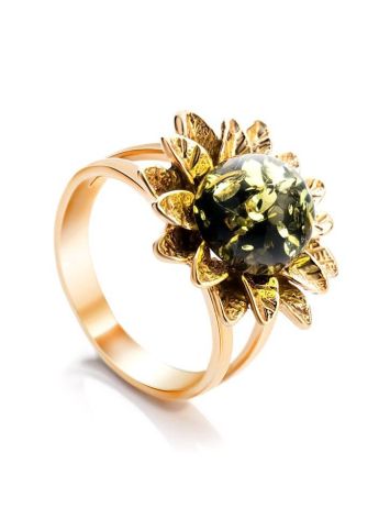 Green Amber Ring In Gold-Plated Silver The Aster, Ring Size: 5.5 / 16, image 