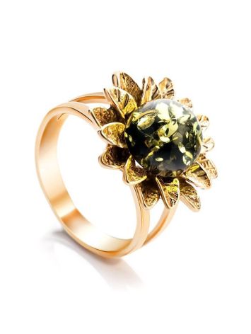 Green Amber Ring In Gold-Plated Silver The Aster, Ring Size: 11.5 / 21, image 