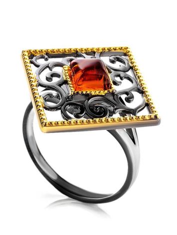 Gold-Plated Ring With Cognac Amber The Arabesque, Ring Size: 9.5 / 19.5, image 
