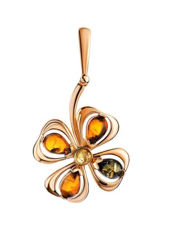 Multicolor Amber Pendant In Gold-Plated Silver The Shamrock, image 