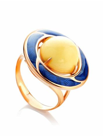 Amber and Blue Enamel Ring In Gold-Plated Silver The Empire, Ring Size: 6.5 / 17, image 