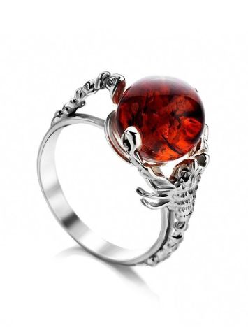 Эффектное кольцо из серебра и янтаря «Скорпион» 19, Ring Size: 6.5 / 17, image 