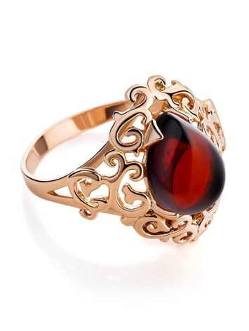 Romantic Glamour Amber Ring In Gold-Plated Sterling Silver The Luxor, Ring Size: 9.5 / 19.5, image 