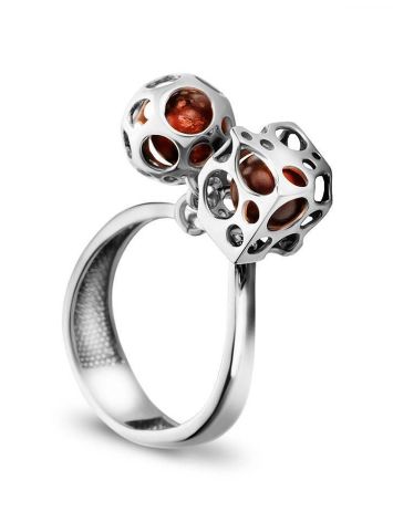 Dangle Amber Ring In Sterling Silver The Geneva, Ring Size: 8.5 / 18.5, image 