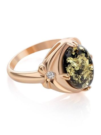 Green Amber Ring In Gold-Plated Silver With Crystals The Albertina, Ring Size: 12 / 21.5, image 