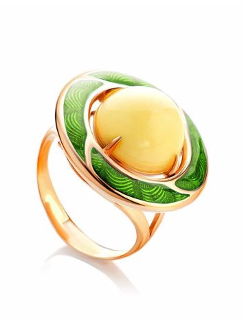 Amber and Green Enamel Ring In Gold-Plated Silver The Empire, Ring Size: 6.5 / 17, image 