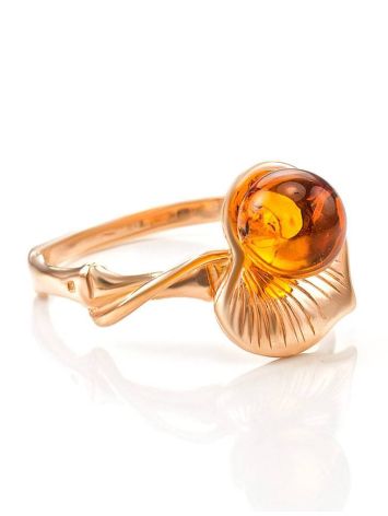 Golden Ring With Cognac Amber The Kalina, Ring Size: 5.5 / 16, image 
