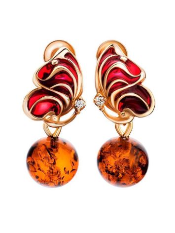 Bold Gold-Plated Earrings With Amber And Enamel The Verona, image 