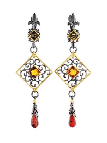 Gold-Plated Dangles With Multicolor Amber The Arabesque, image 