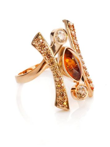 Amber Ring In Gold With Champagne Crystals The Raphael, Ring Size: 6.5 / 17, image 