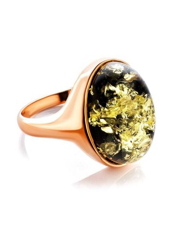 Green Amber Ring In Gold-Plated Silver The Goji, Ring Size: 6.5 / 17, image 