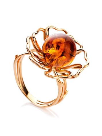 Adjustable Gold-Plated Ring With Cognac Amber The Daisy, Ring Size: Adjustable, image 