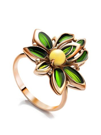 Wonderful Gold-Plated Ring With Amber And Enamel The Verona, Ring Size: 11 / 20.5, image 