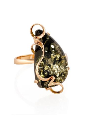 Adjustable Golden Ring With Green Amber The Rialto, Ring Size: Adjustable, image 