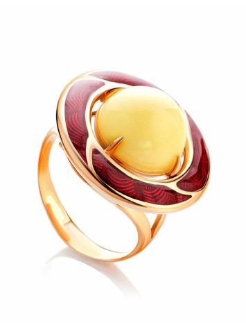 Amber and Red Enamel Ring In Gold-Plated Silver The Empire, Ring Size: 6 / 16.5, image 