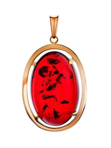 Bold Gold-Plated Pendant With Cherry Amber The Elegy, image 