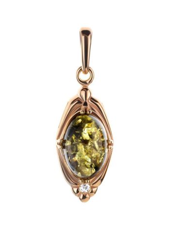 Green Amber Pendant In Gold-Plated Silver With Crystals The Albertina, image 