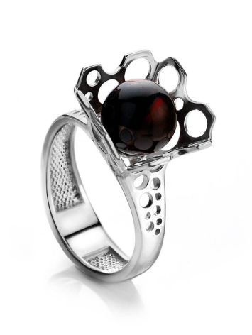 Cherry Amber Ring In Sterling Silver The Geneva, Ring Size: 6 / 16.5, image 