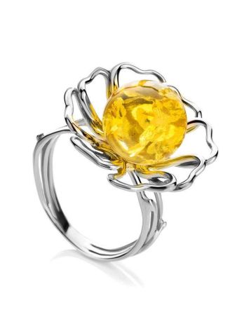 Lovely Floral Amber Ring In Sterling Silver The Daisy, Ring Size: Adjustable, image 