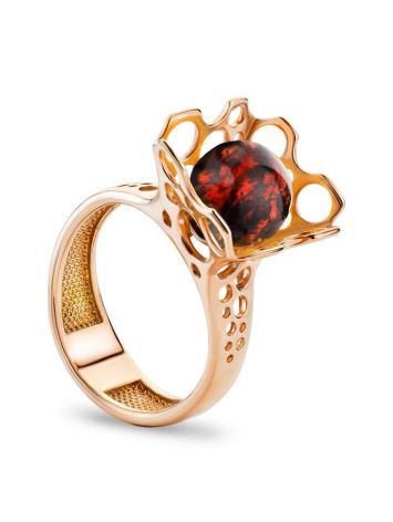 Gold-Plated Ring With Cherry Amber The Geneva, Ring Size: 8 / 18, image 