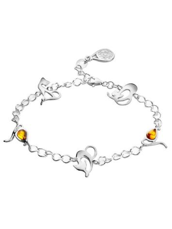 Cute And Fabulous Sterling Silver Bracelet With Cognac Amber The Cats, image 