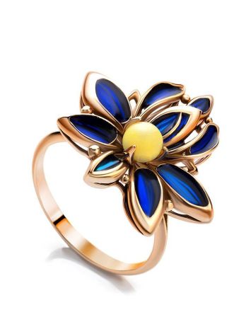 Bold Floral Ring With Amber And Enamel The Verona, Ring Size: 5.5 / 16, image 
