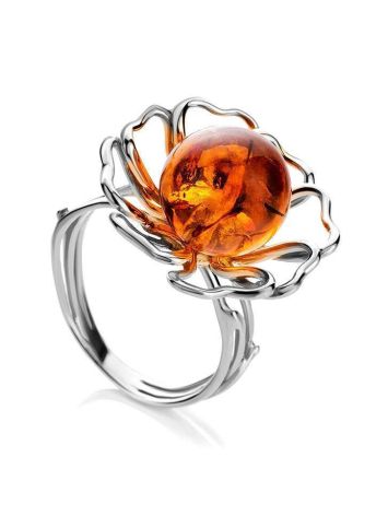 Bright Amber Ring In Sterling Silver The Daisy, Ring Size: Adjustable, image 
