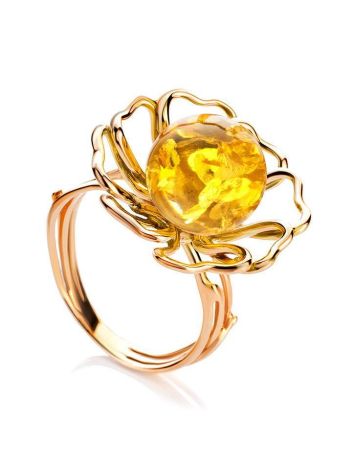 Luminous Amber Ring In Gold-Plated Silver The Daisy, Ring Size: Adjustable, image 