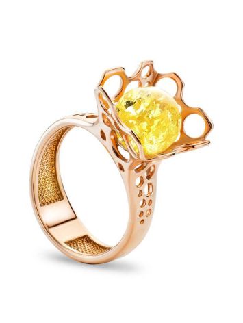 Lemon Amber Ring In Gold-Plated Silver The Geneva, Ring Size: 8.5 / 18.5, image 