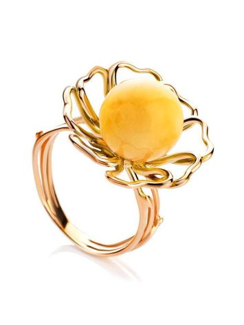 Ultra Feminine Amber Ring In Gold-Plated Silver The Daisy, Ring Size: Adjustable, image 