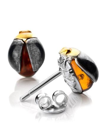 Cognac Amber Earrings In Sterling Silver The Scarab, image 