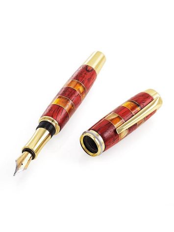 Handcrafted Padauk Wood Fountain Pen With Honey Amber The Indonesia, image 