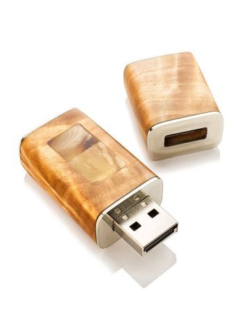 16 Gb Handcrafted Amber Flash Drive With Birch Wood The Indonesia, image 