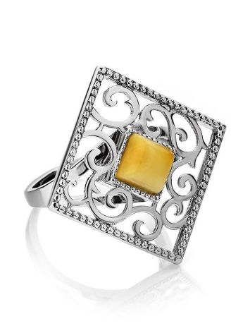 Cocktail Ring With Honey Amber In Sterling Silver The Arabesque, Ring Size: 11 / 20.5, image 