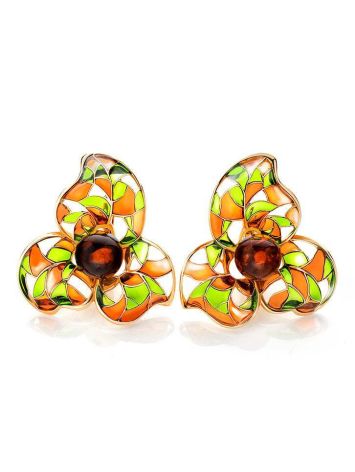 Refined Gold-Plated Earrings With Amber And Enamel The Verona, image 