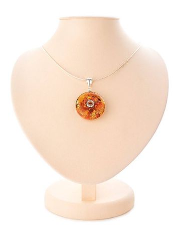 Sterling Silver Necklace With Round Amber Pendant, image 