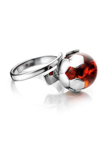 Designer Silver Ring With Cherry Amber The League, Ring Size: Adjustable, image 