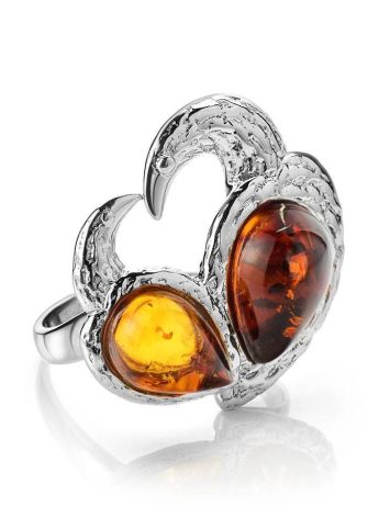 Cognac Amber Ring In Sterling Silver The Eagles, Ring Size: 8.5 / 18.5, image 