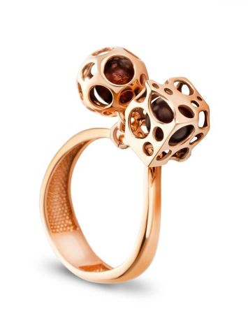 Dangle Gold-Plated Ring With Cherry Amber The Geneva, Ring Size: 5.5 / 16, image 