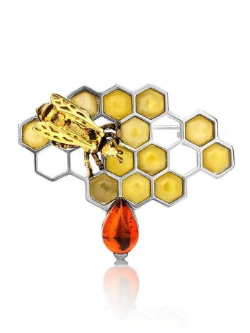 Multicolor Amber Brooch In Sterling Silver The Bee, image 