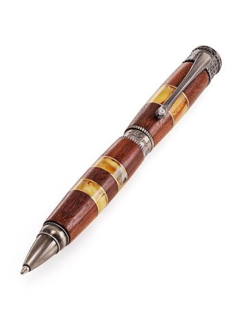 Handcrafted Acacia Wood Ball Pen With Amber, image 